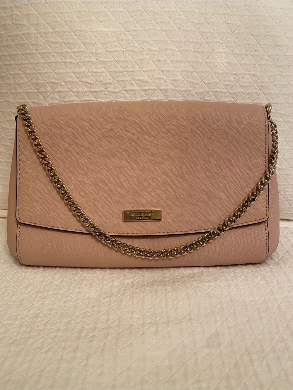 kate spade Blush Pink Saffiano Leather Shoulder Bag with Gold Chain
